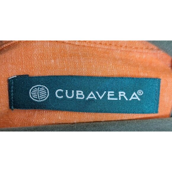 Cubavera Men Size XL Solid Orange Cotton & Linen Short Sleeve Casual Cuban Shirt - Picture 11 of 16